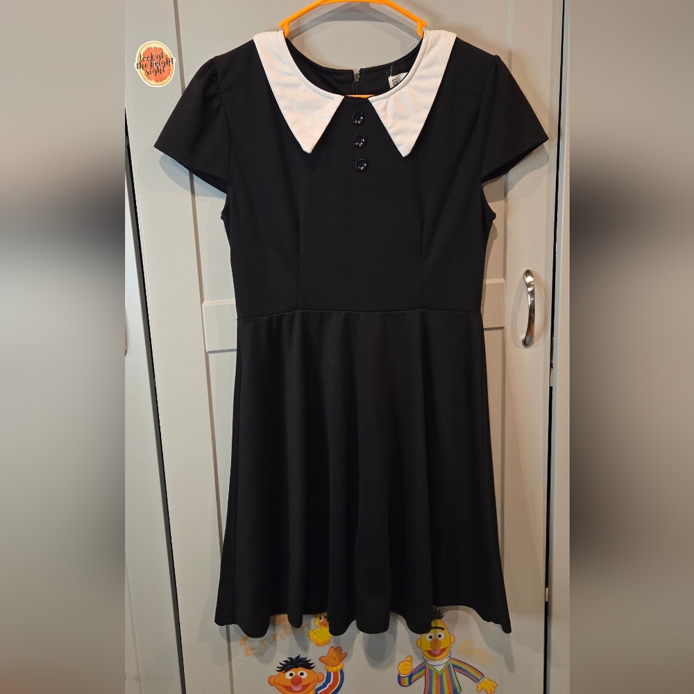 Classic Black Dress with White Collar